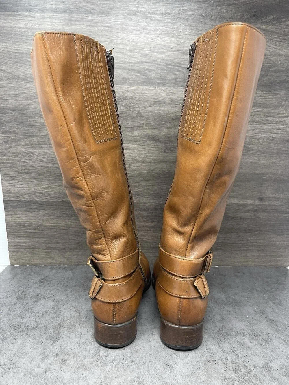 Clarks Brown Leather Riding Boots Womens Size 7 High Tall Zipper